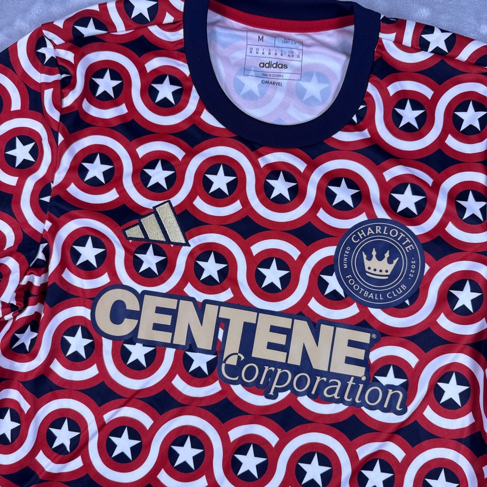 Adidas Marvel Charlotte FC Captain America Pre-Match Jersey Mens Medium Slim Fit